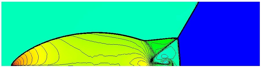 Double Mach
            reflection compressible flow finite element simulation