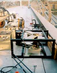 the grandstand shaker in horizontal testing mode.  The shaker was also used to test vertical loading